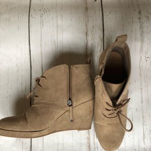 Tan wedge booties